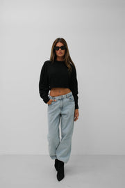 Raglan Sleeve Crop Black Knitwear Sweater