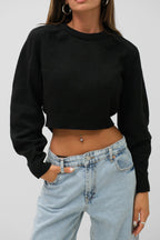 Raglan Sleeve Crop Black Knit Sweater