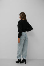 Raglan Sleeve Crop Black Knit Sweater