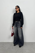 Raglan Sleeve Black Crop Knit Sweater