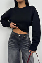 Raglan Sleeve Black Crop Knit Sweater