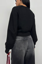 Raglan Sleeve Black Crop Knit Sweater