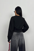 Raglan Sleeve Black Crop Knit Sweater