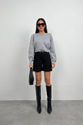 Raglan Sleeve Gray Crop Knit Sweater