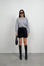 Raglan Sleeve Gray Crop Knit Sweater