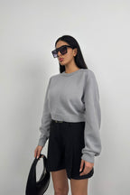 Raglan Sleeve Gray Crop Knit Sweater