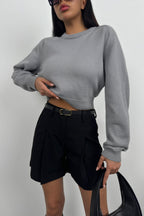 Raglan Sleeve Gray Crop Knit Sweater