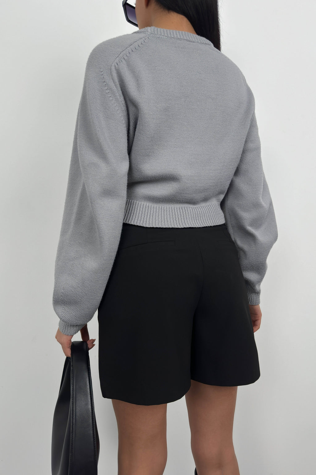 Raglan Sleeve Gray Crop Knit Sweater