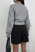 Raglan Sleeve Gray Crop Knit Sweater