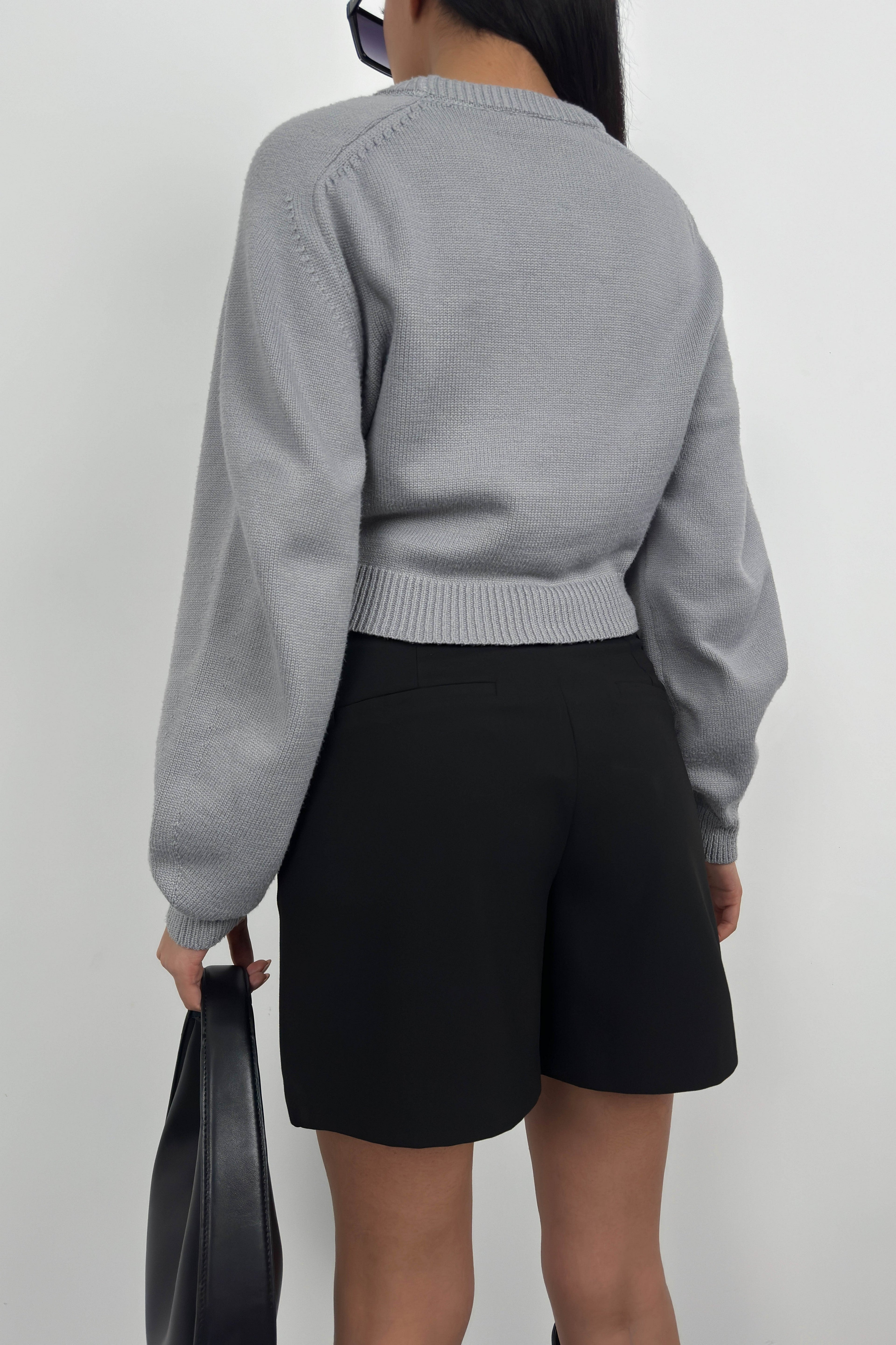 Raglan Sleeve Gray Crop Knit Sweater