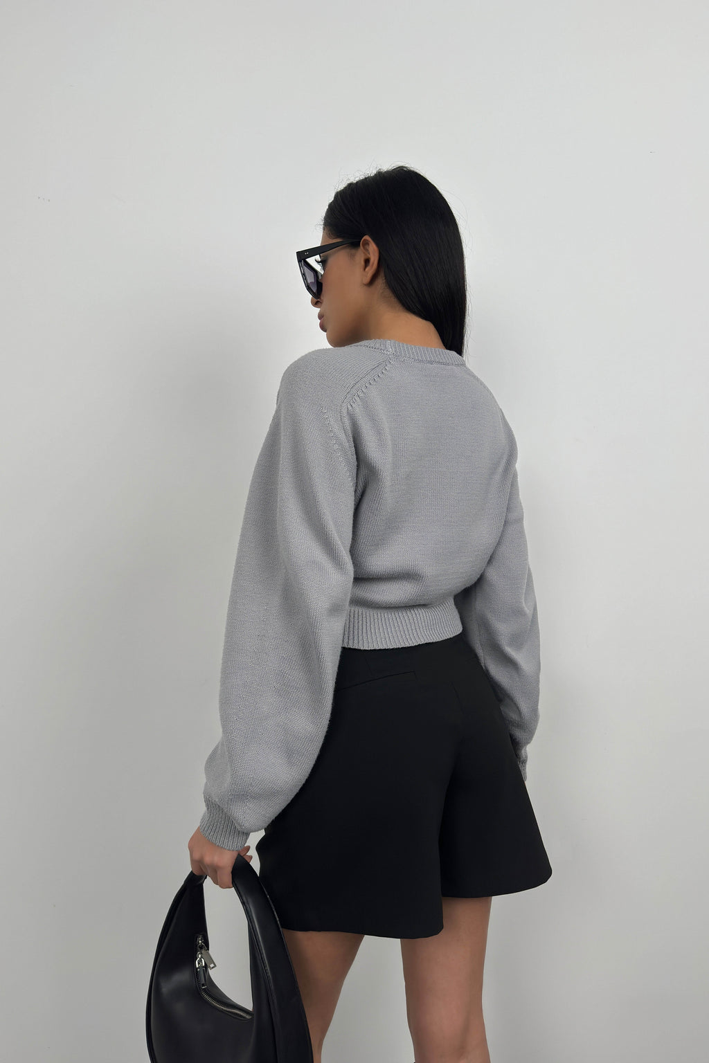 Raglan Sleeve Gray Crop Knit Sweater