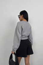 Raglan Sleeve Gray Crop Knit Sweater