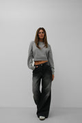 Raglan Sleeve Gray Crop Triko Sweater