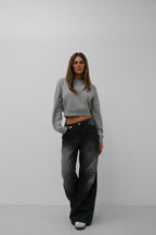 Raglan Sleeve Gray Crop Triko Sweater