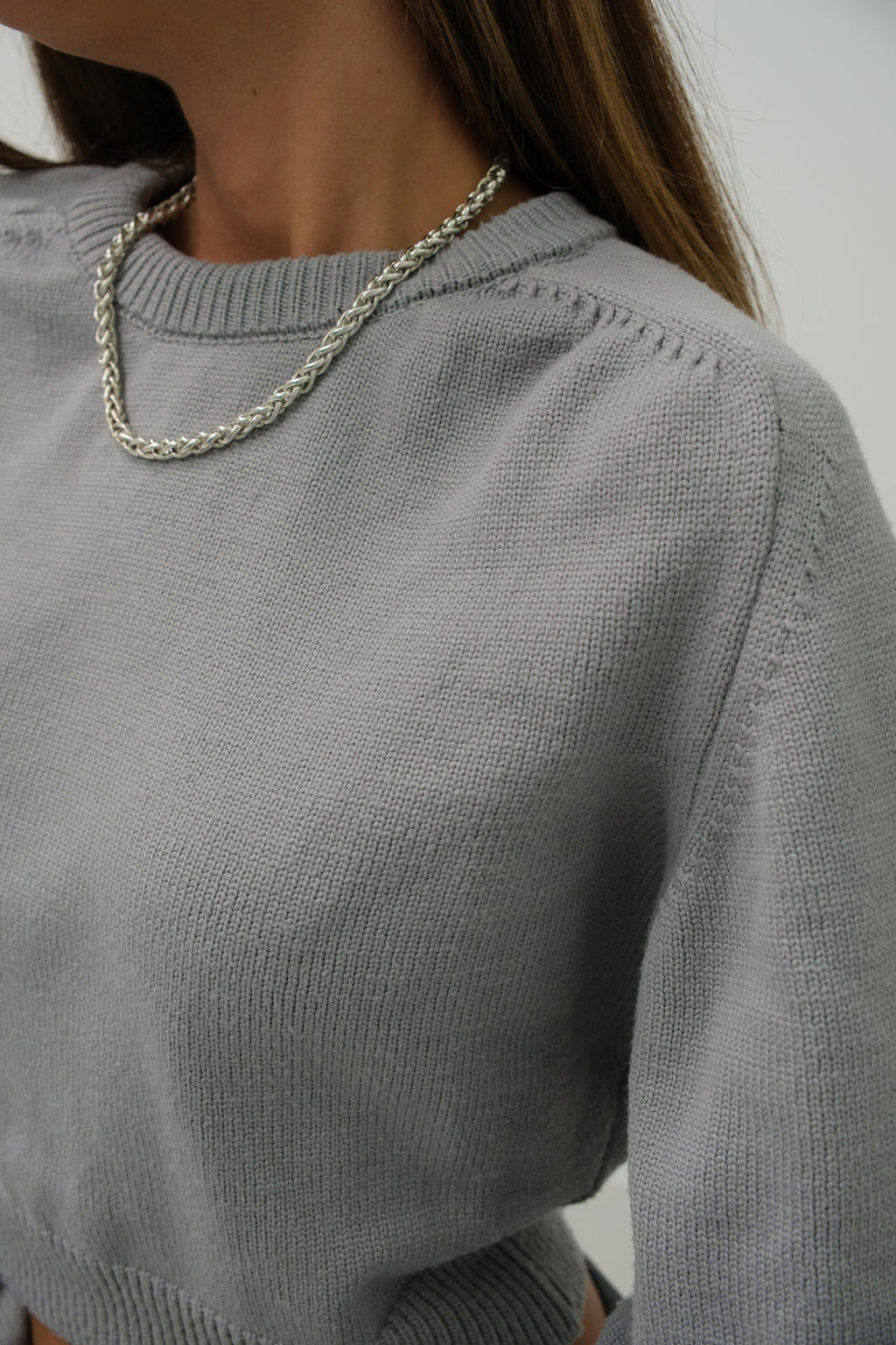 Raglan Sleeve Gray Crop Triko Sweater
