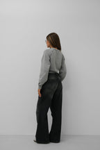 Raglan Sleeve Gray Crop Triko Sweater
