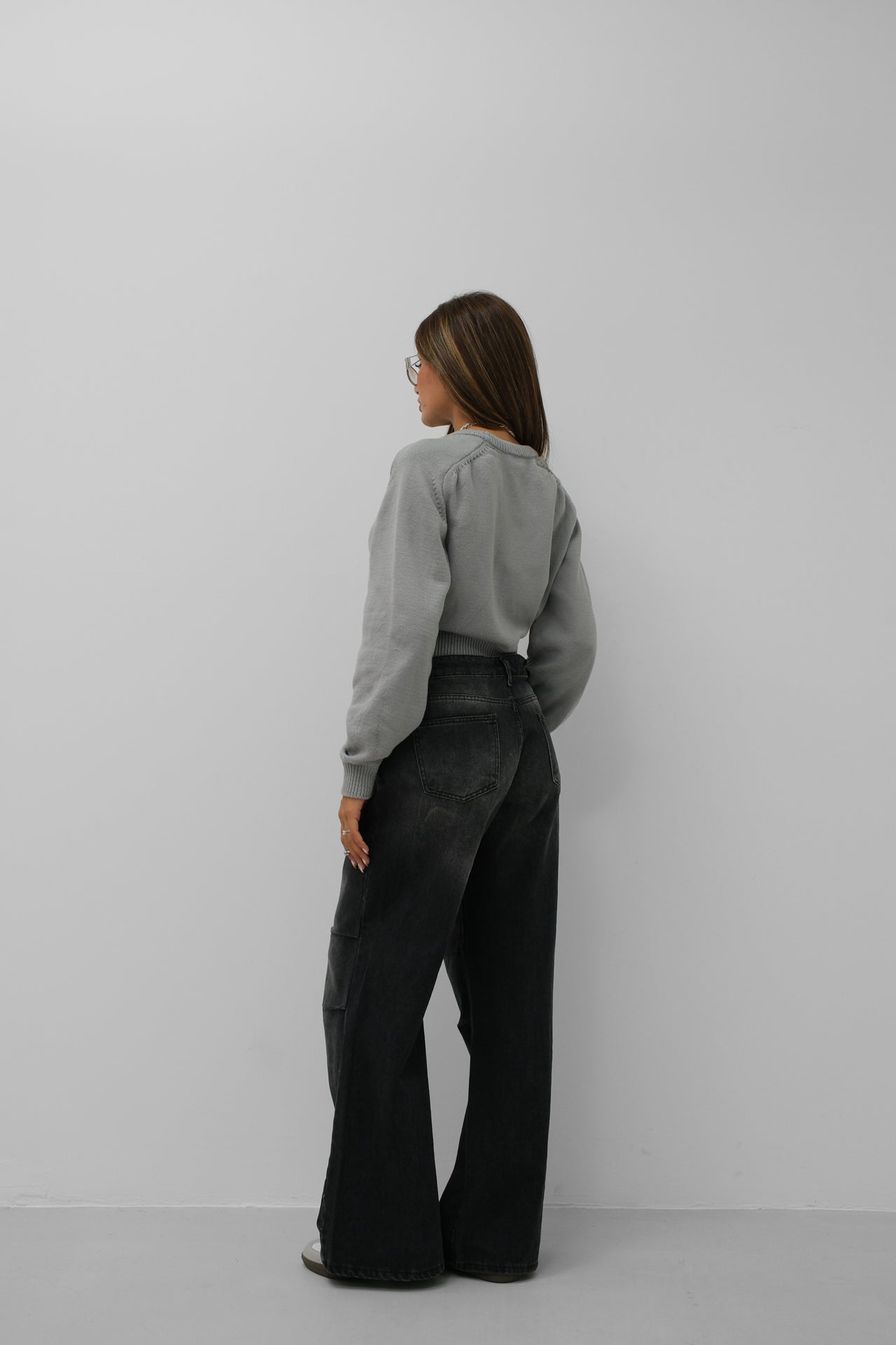 Raglan Sleeve Gray Crop Triko Sweater