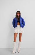 Patent Sax Blue Puffer Coat