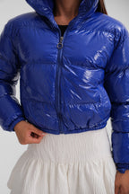 Patent Sax Blue Puffer Coat