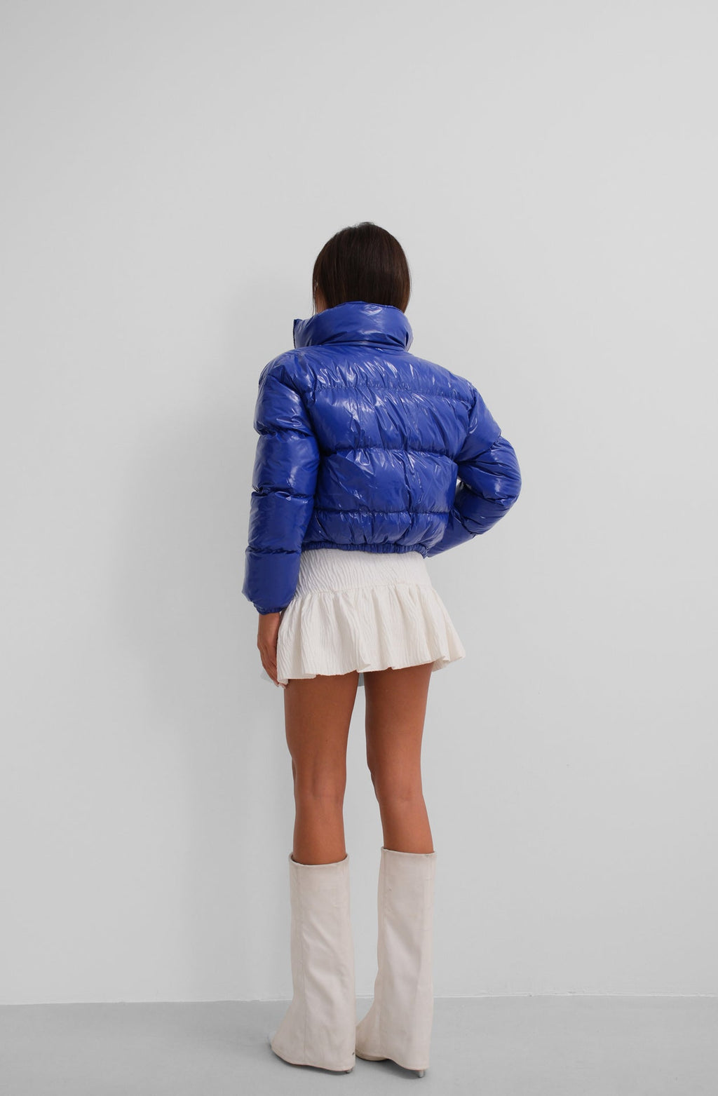 Patent Sax Blue Puffer Coat