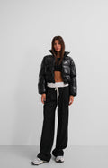 Patent Black Puffer Coat