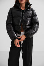 Patent Black Puffer Coat