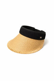 Fringe Detail Visor Black Straw Hat