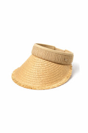 Fringe Detail Visor Beige Straw Hat