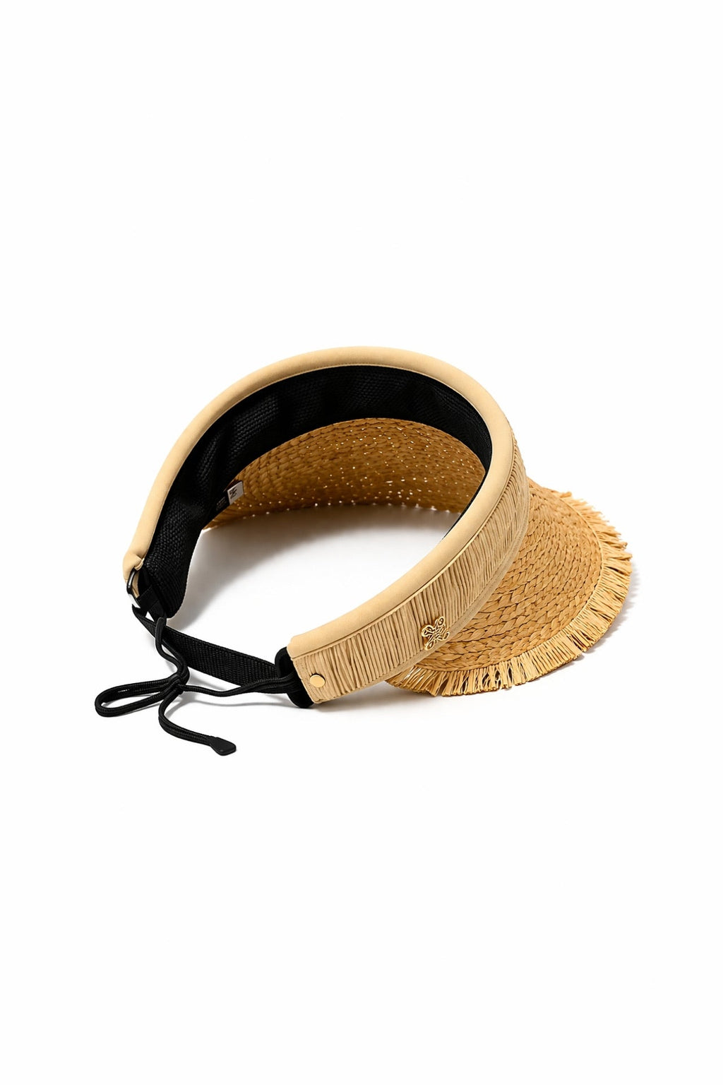 Fringe Detail Visor Beige Straw Hat