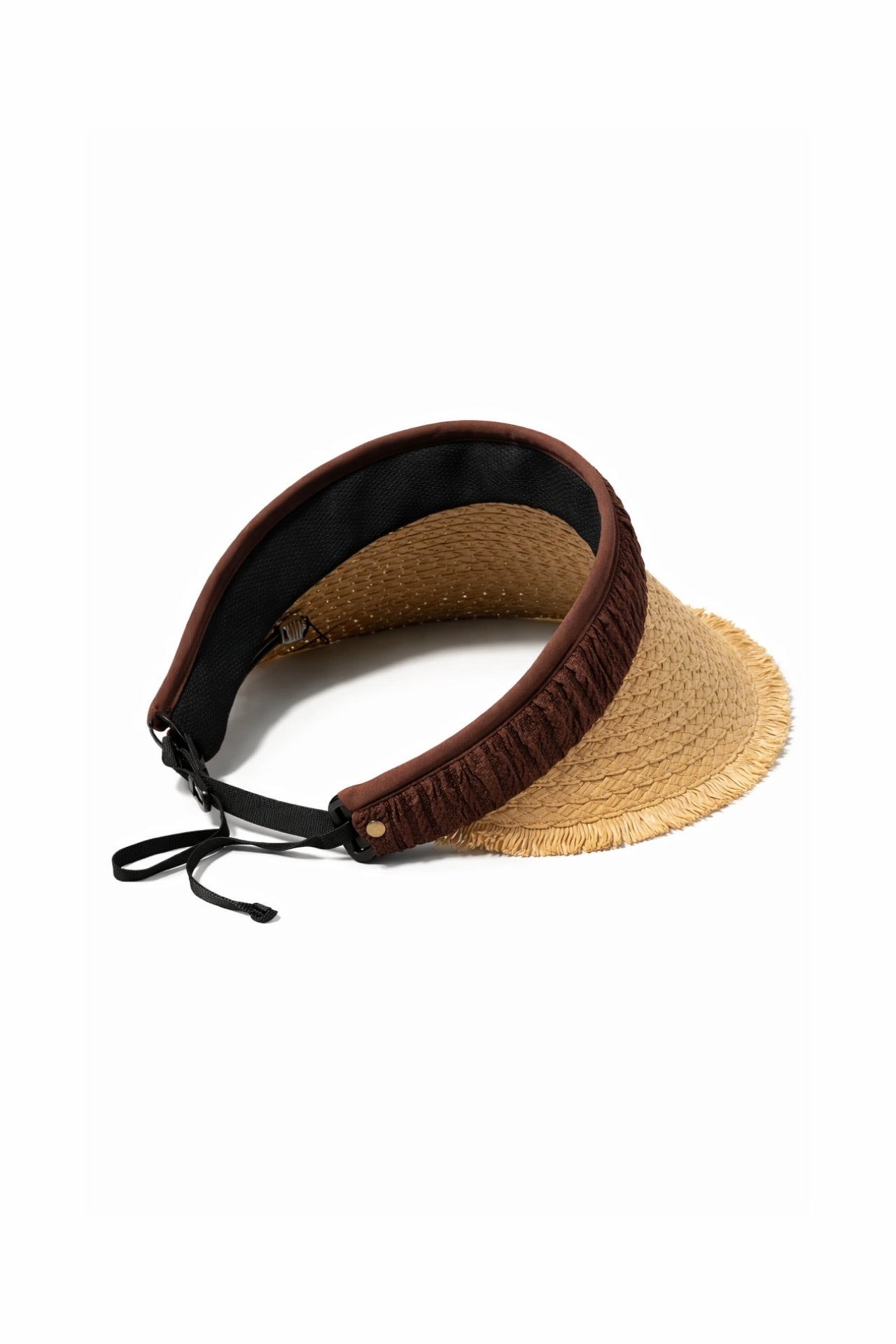 Fringe Detail Visor Brown Straw Hat