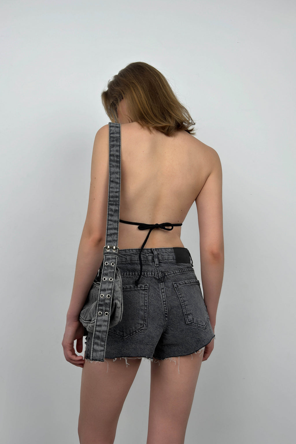 Fringed Black Denim Shorts