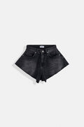 Fringed Denim Black Shorts