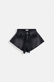 Fringed Denim Black Shorts
