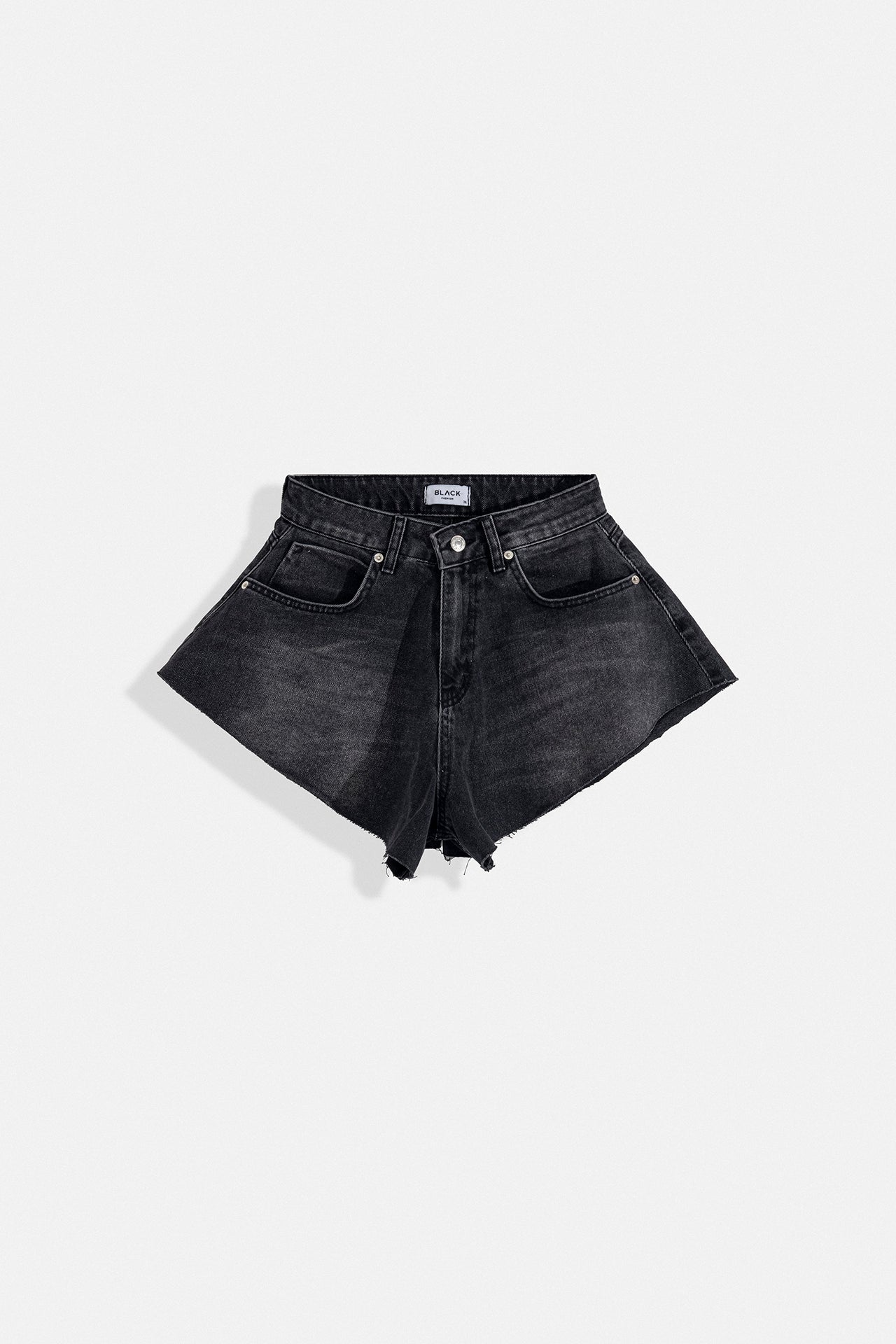 Fringed Denim Black Shorts