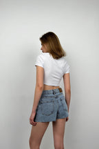 Fringed Blue Denim Shorts