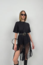 Fringed Black Tunic Dress