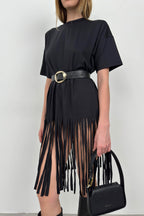 Fringed Black Tunic Dress