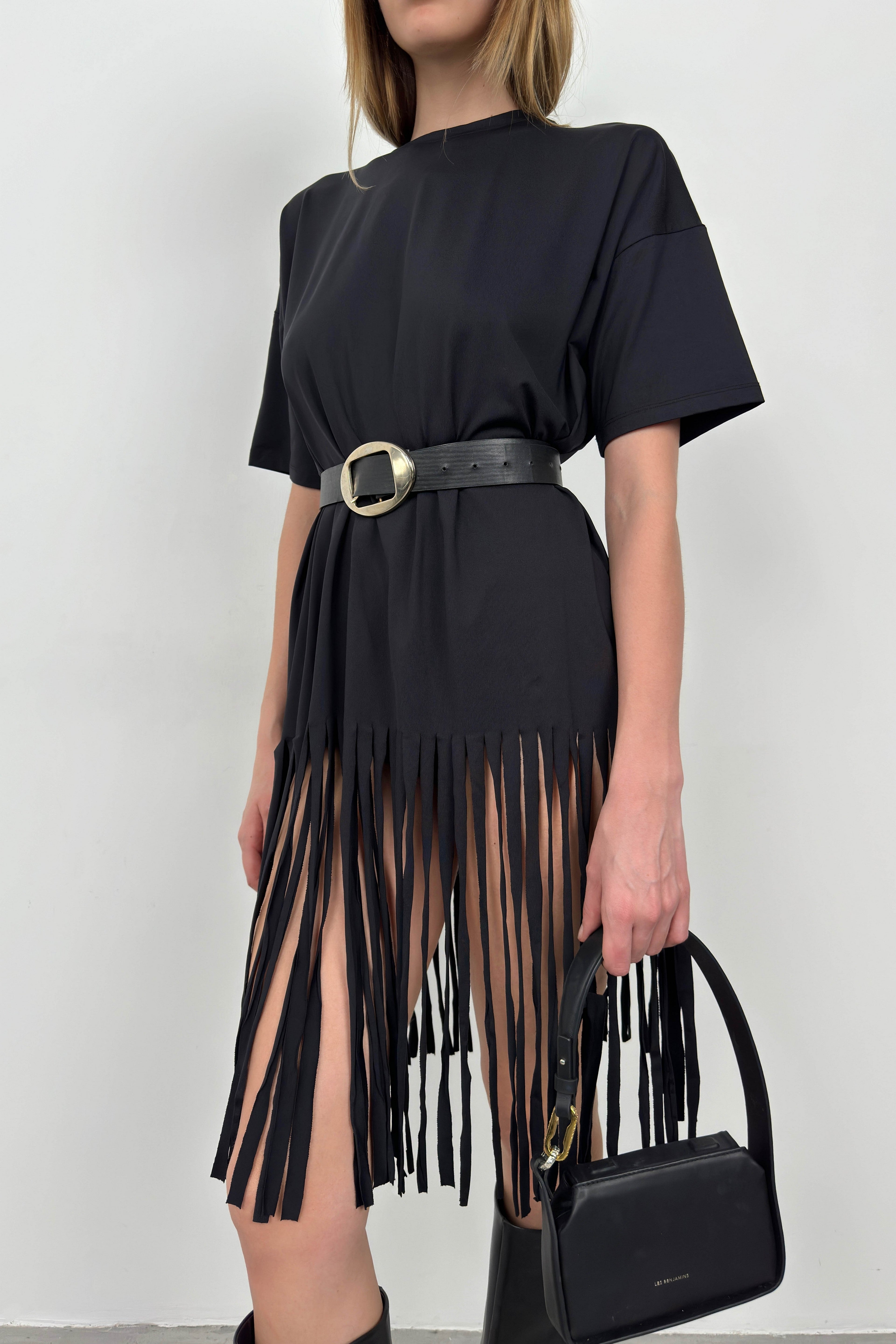 Fringed Black Tunic Dress