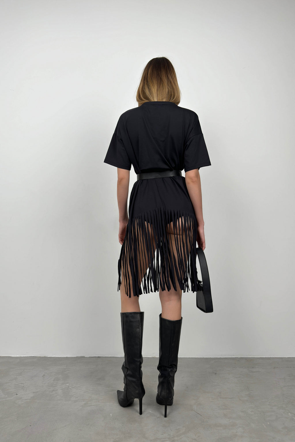 Fringed Black Tunic Dress