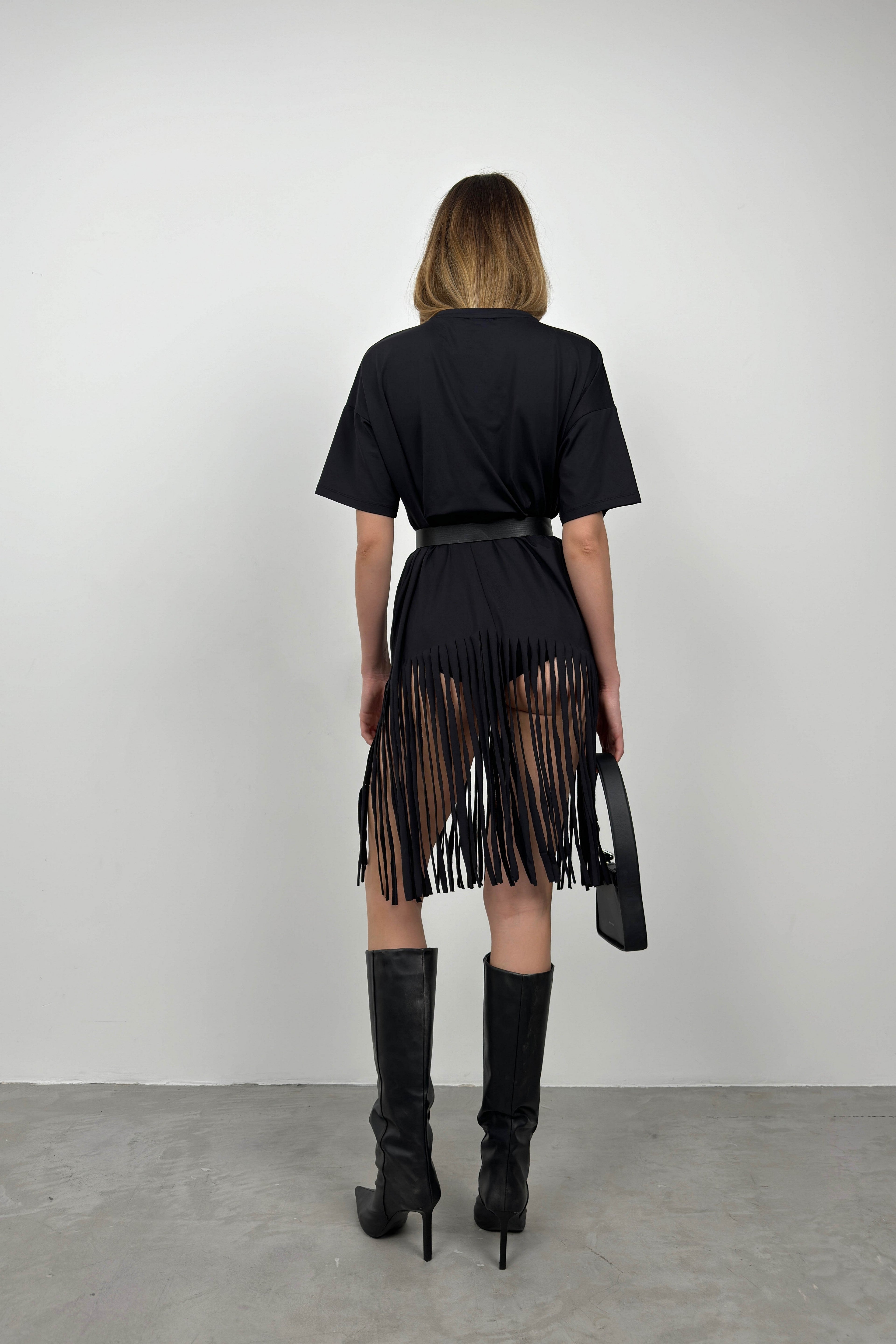 Fringed Black Tunic Dress