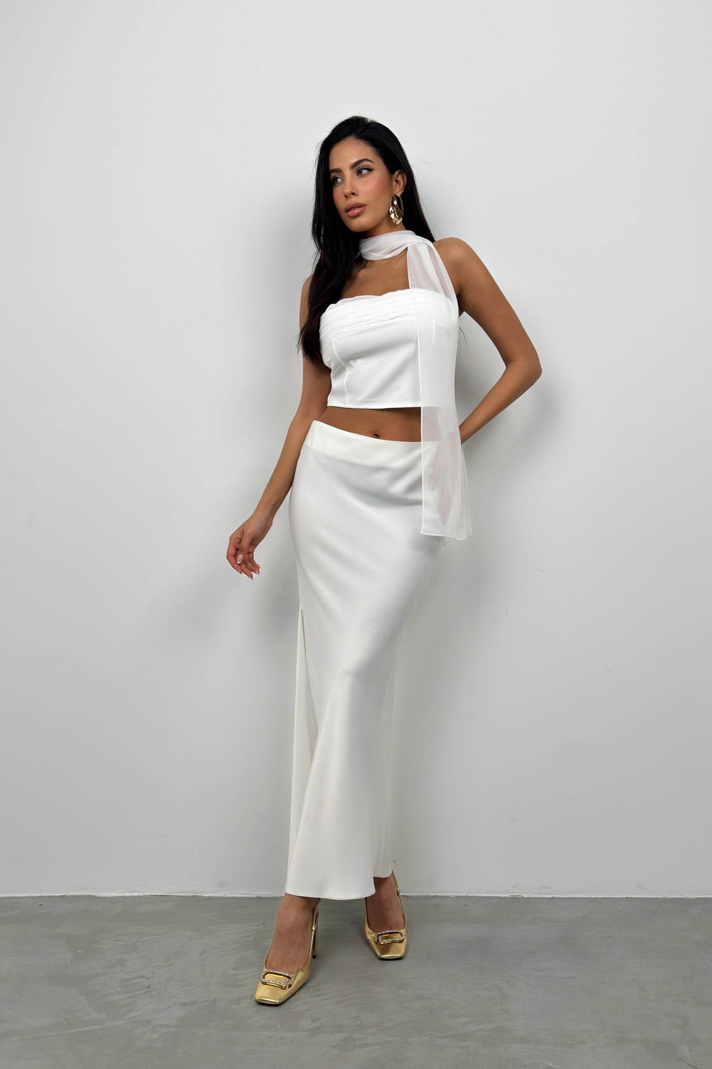 Sal Detay White Strapless Blouse