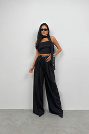 Shawl Detail Black Strapless Blouse