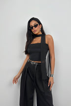 Sal Detay Black Strapless Blouse