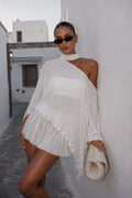 Shawl Detail Studded White Cape Blouse