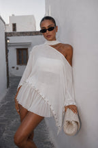 Shawl Detail Studded White Cape Blouse
