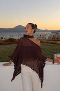 Shawl Detail Studded Brown Cape Blouse