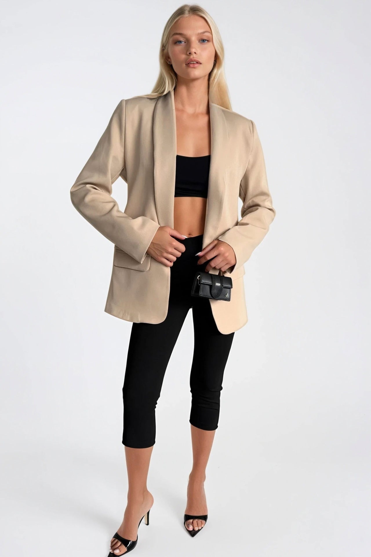 Shawl Collar Lined Beige Blazer Jacket