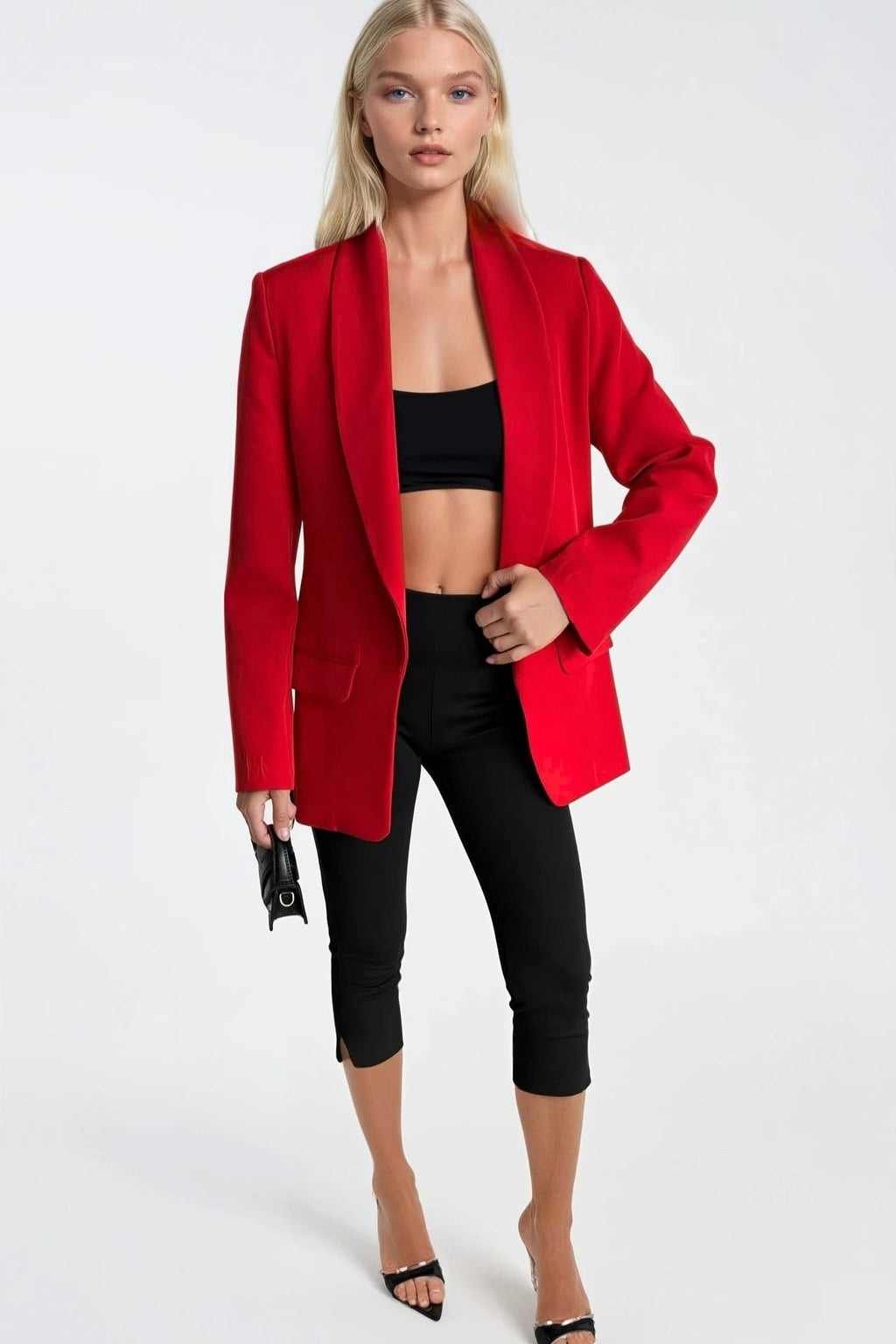 Shawl Collar Lined Red Blazer Jacket