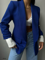 Shawl Collar Sax Blue Blazer Jacket