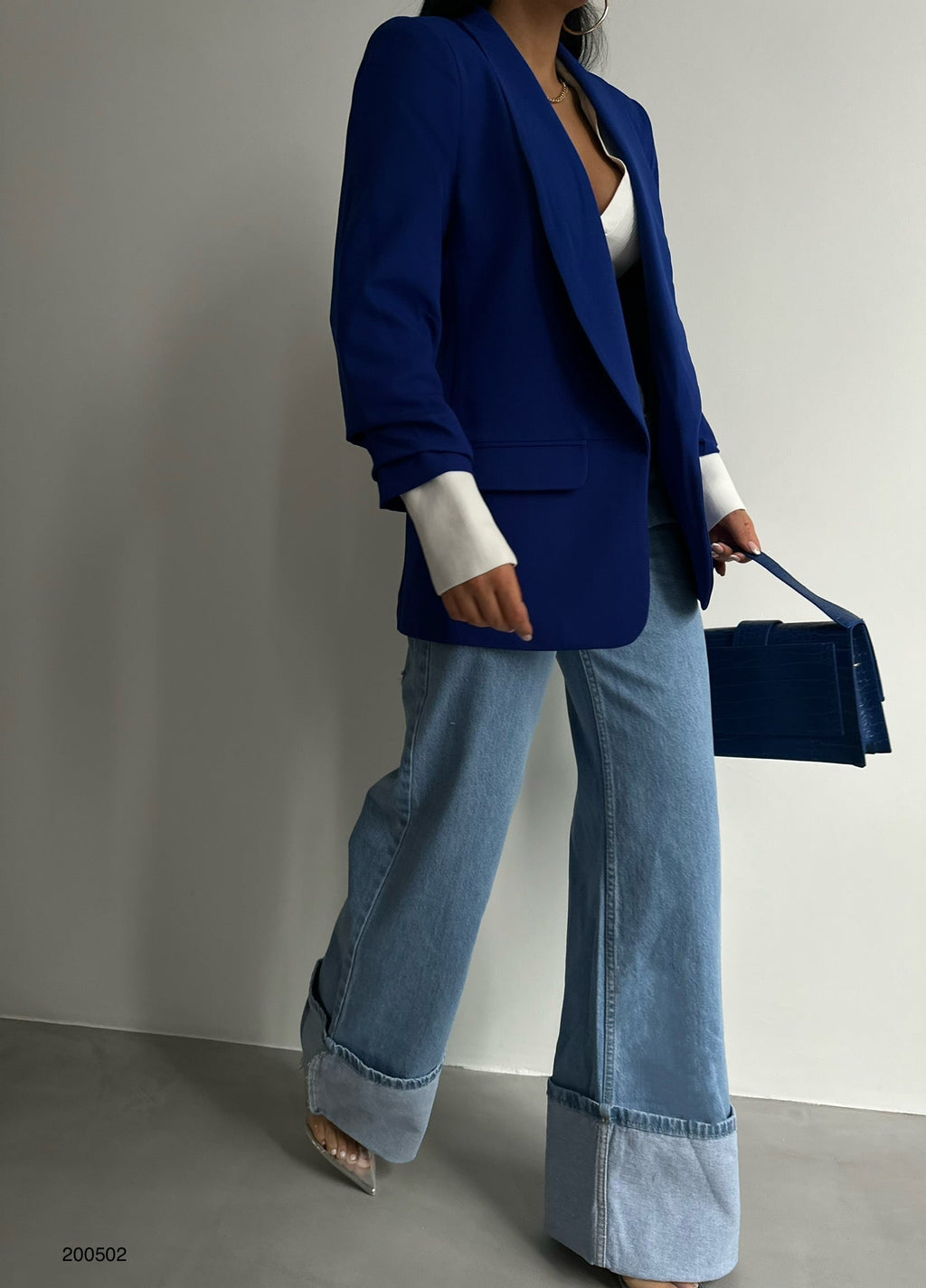 Shawl Collar Sax Blue Blazer Jacket